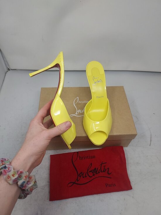 Christian Louboutin Shoes - CHRISTIAN LOUBOUTIN Me Dolly Patent Yellow Heel Sandal